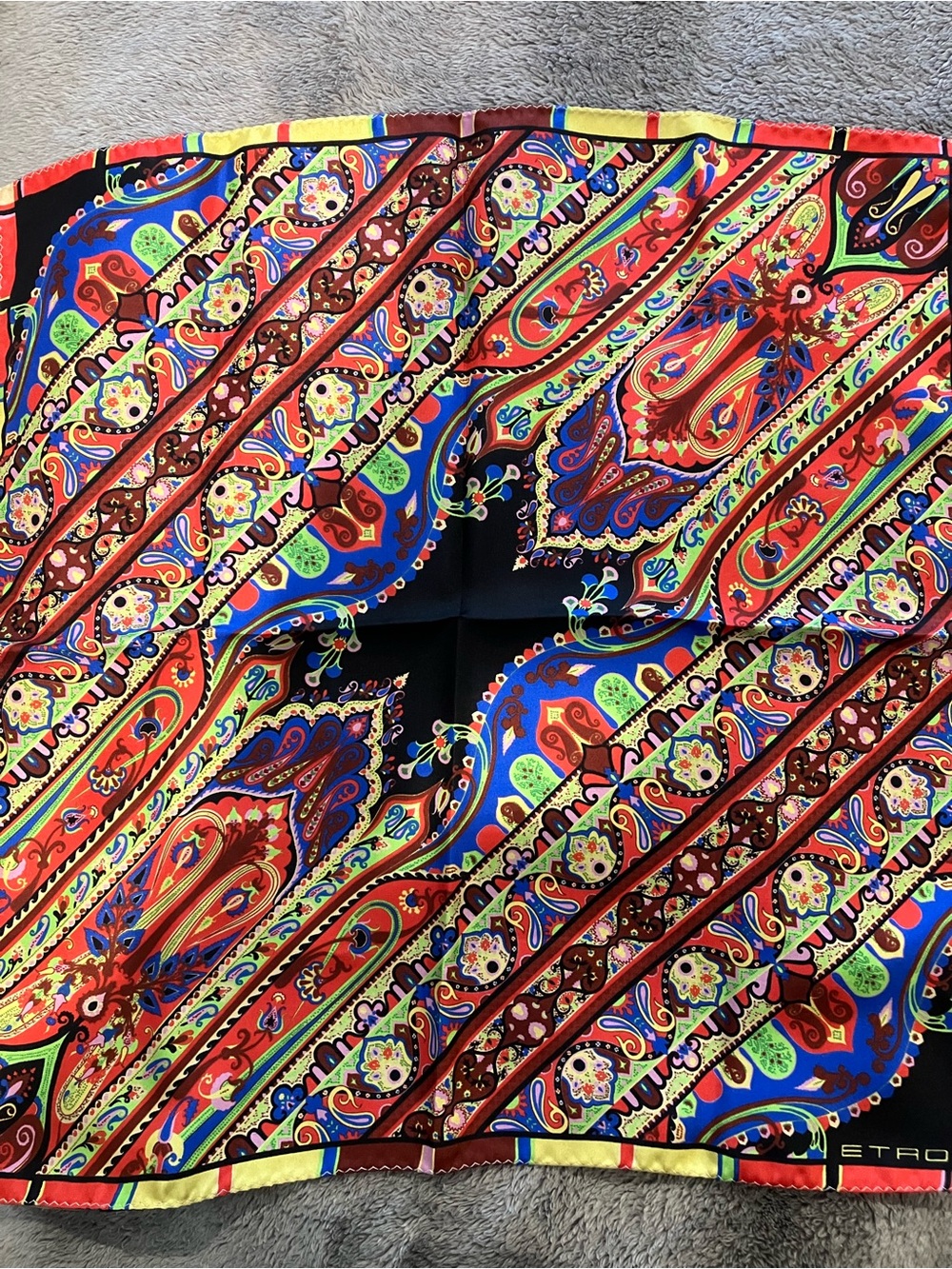 Rare etro Colorful Paisley Silk Scarf with Bold Red & Blue Pattern
